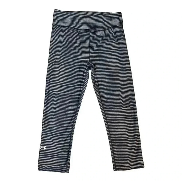 Under Armour Women's Small Black Gray‎ Stripe Heat Gear Compression Cropped Pant - Picture 1 of 3
